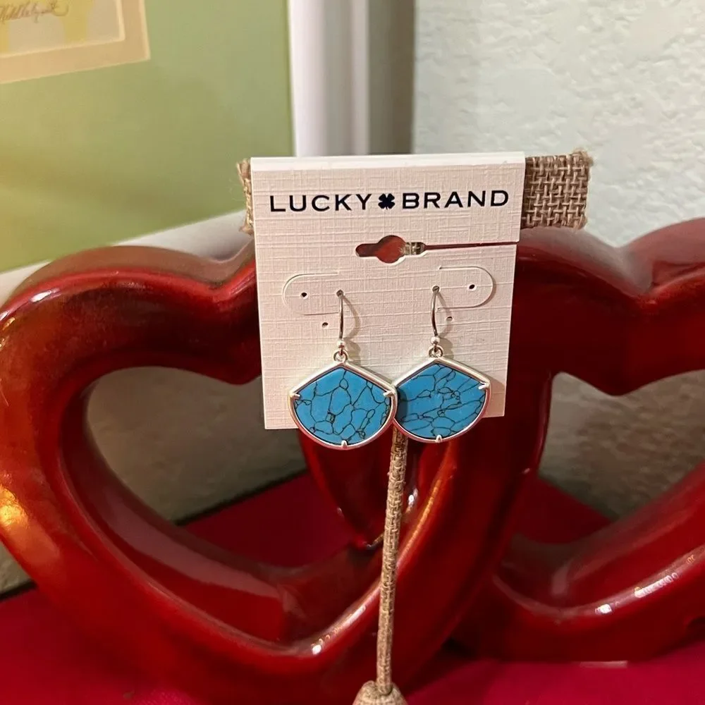 NWT Lucky Brand Turquoise and Silver Fishhook Earrings #LBER2